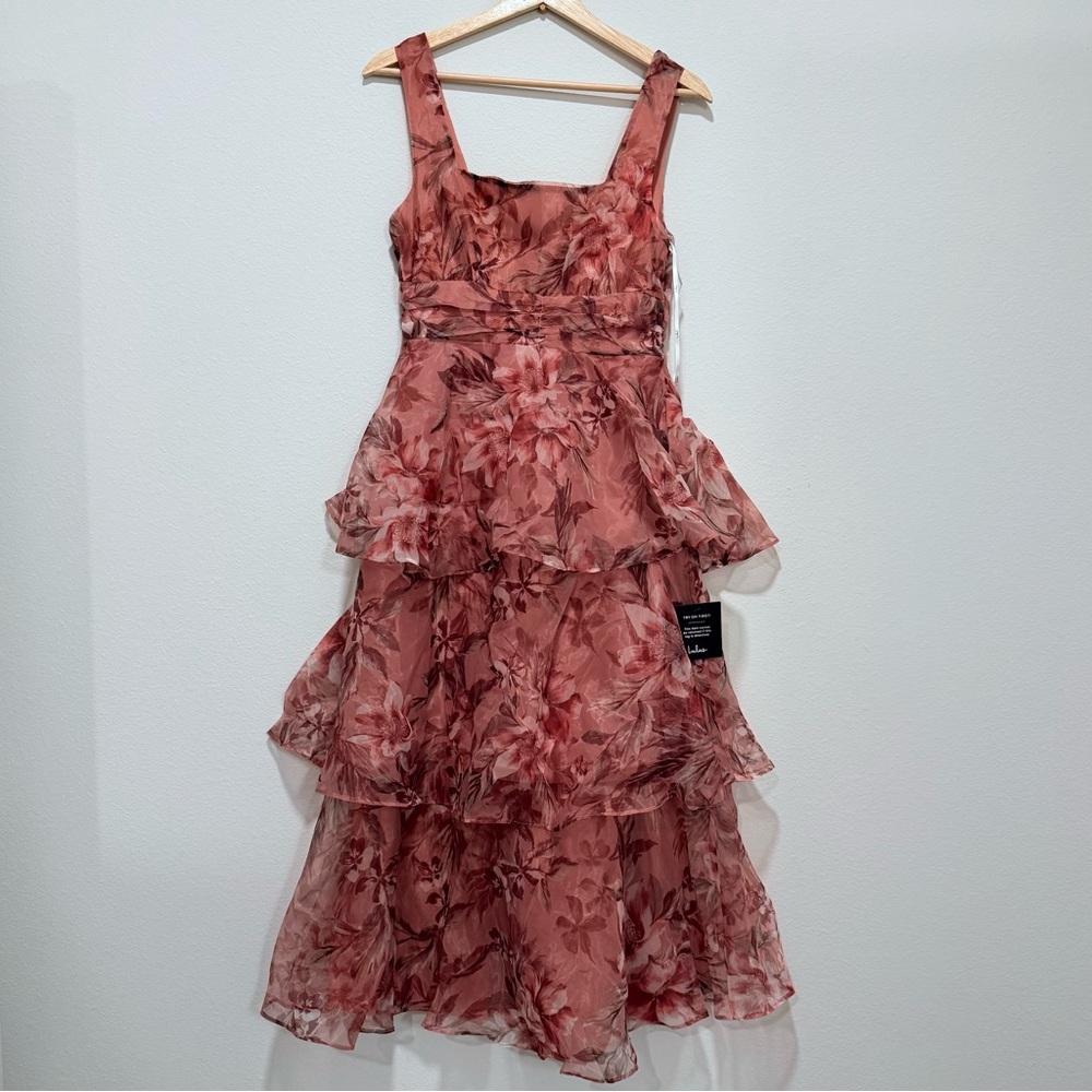 Lulu's Pink Floral Tiered Midi Dress - Picture 3 of 6